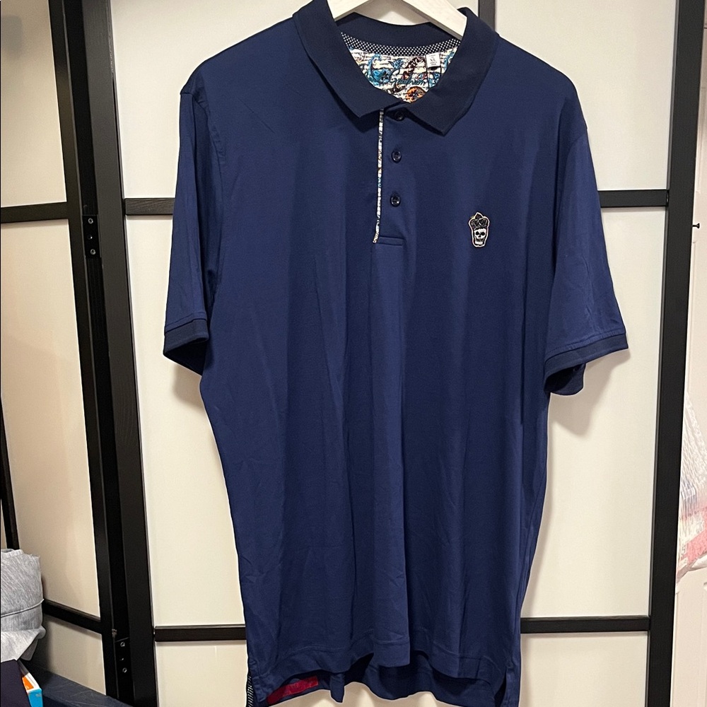 Robert Graham Skull Lucifer Embroidered Men's Blue Polo Shirt  Classic Fit Xl